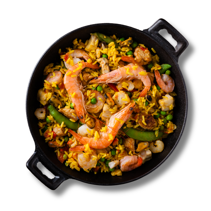 Seafood Paella w Shrimp, Mussels, Halibut