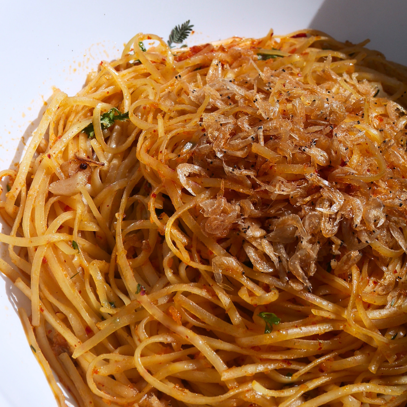 Sakura Shrimp & “Hae Bee” Aglio Olio